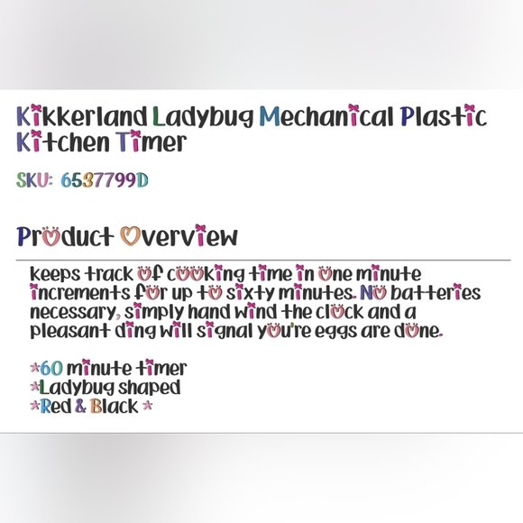 Kikkerland Mechanical Kitchen Timer Ladybug Red 60 Minute KT21-A - Picture 7 of 8